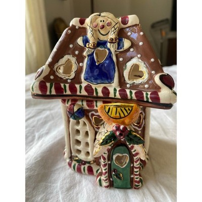 Blue Sky Clayworks Gingerbread House tea light candle holder by Heather Goldminc