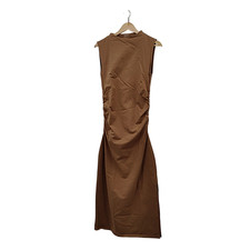 Quince Women Stretch Cotton Jersey Mock Neck Midi Dress Clothing Tan M