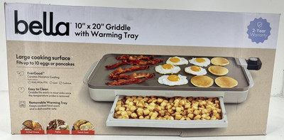 bella 10'' x 20'' Electric Griddle with Warming Tray, EverGood  Ceramic Nonstick