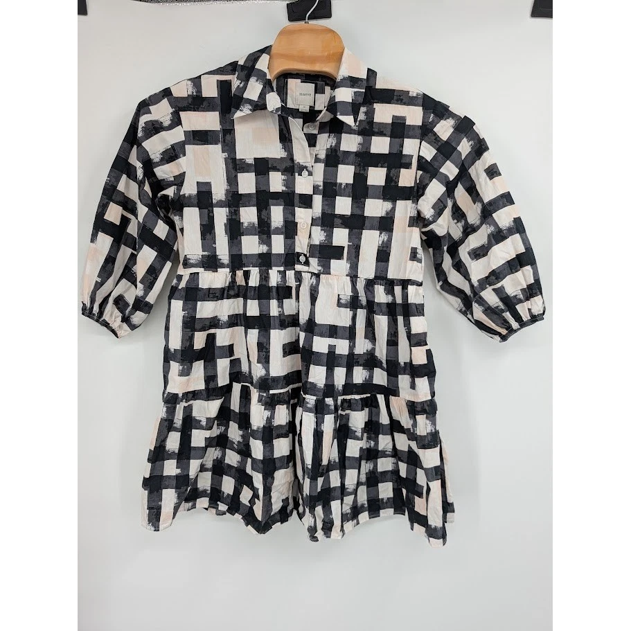 Mini Camisa Vestido Para Mujer Anthropologie Maeve Bettina Algodón En Niveles Carbono Talla Med Foto 2 de 4