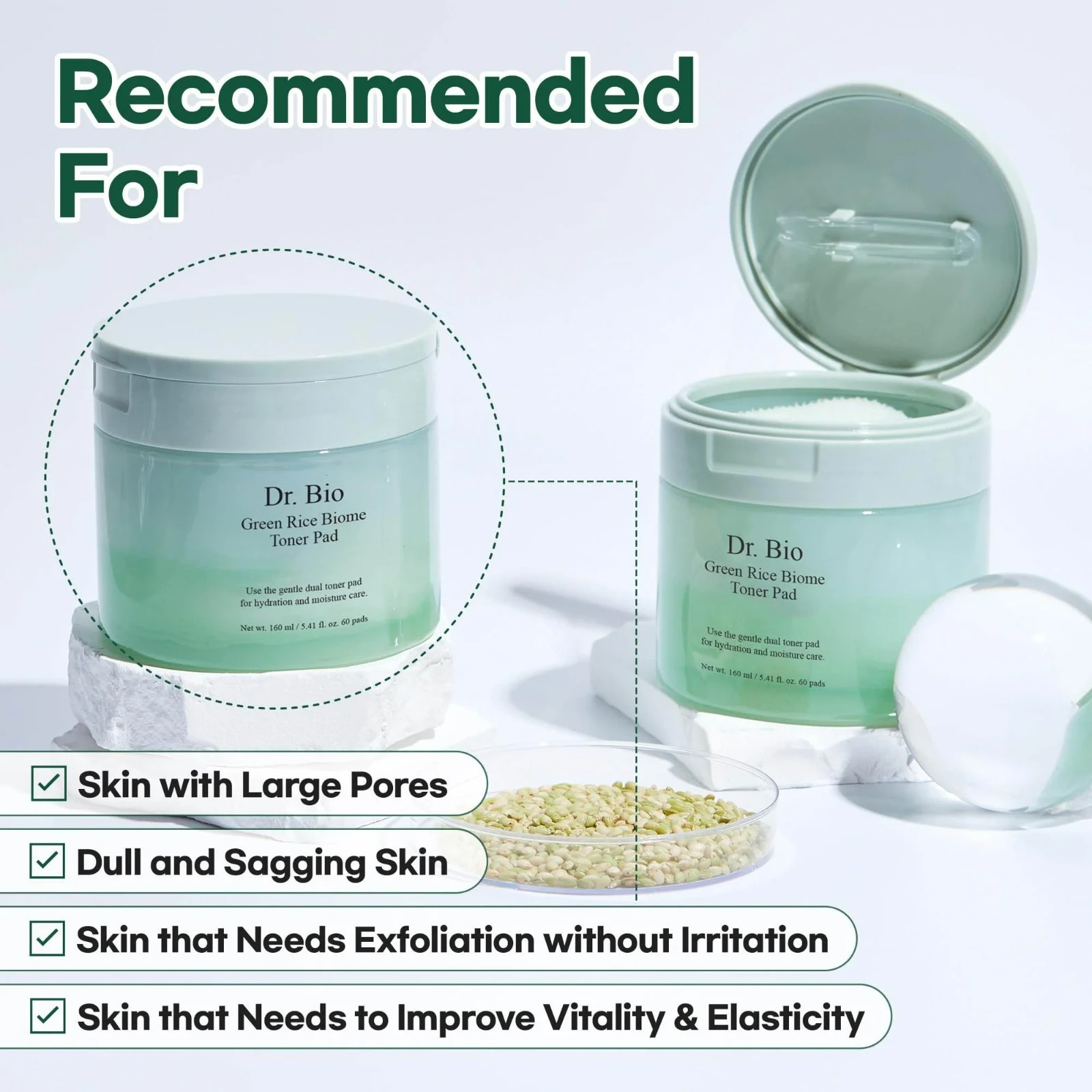 Toner Pad Dr.Bio al Riso Verde e Probiotici - Benessere della Pelle