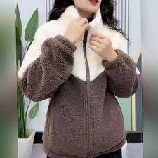 Women Jacket Colored Thickened Lamb Fleece Long Sleeve Mid Length Warm Overcoat
