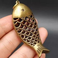 6cm Antique Copper Art Collection Retro Hollow Out Small Fish Pendant Key Chain