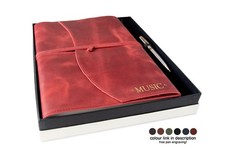 Amalfi A4 Music Manuscript Italian Leather Journal Red Free Initial&Engraved Pen