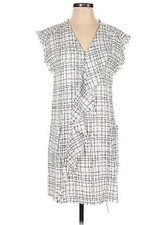 Zara FRILLED TWEED DRESS Black / White Check Frayed Hem And Edges Size S Small