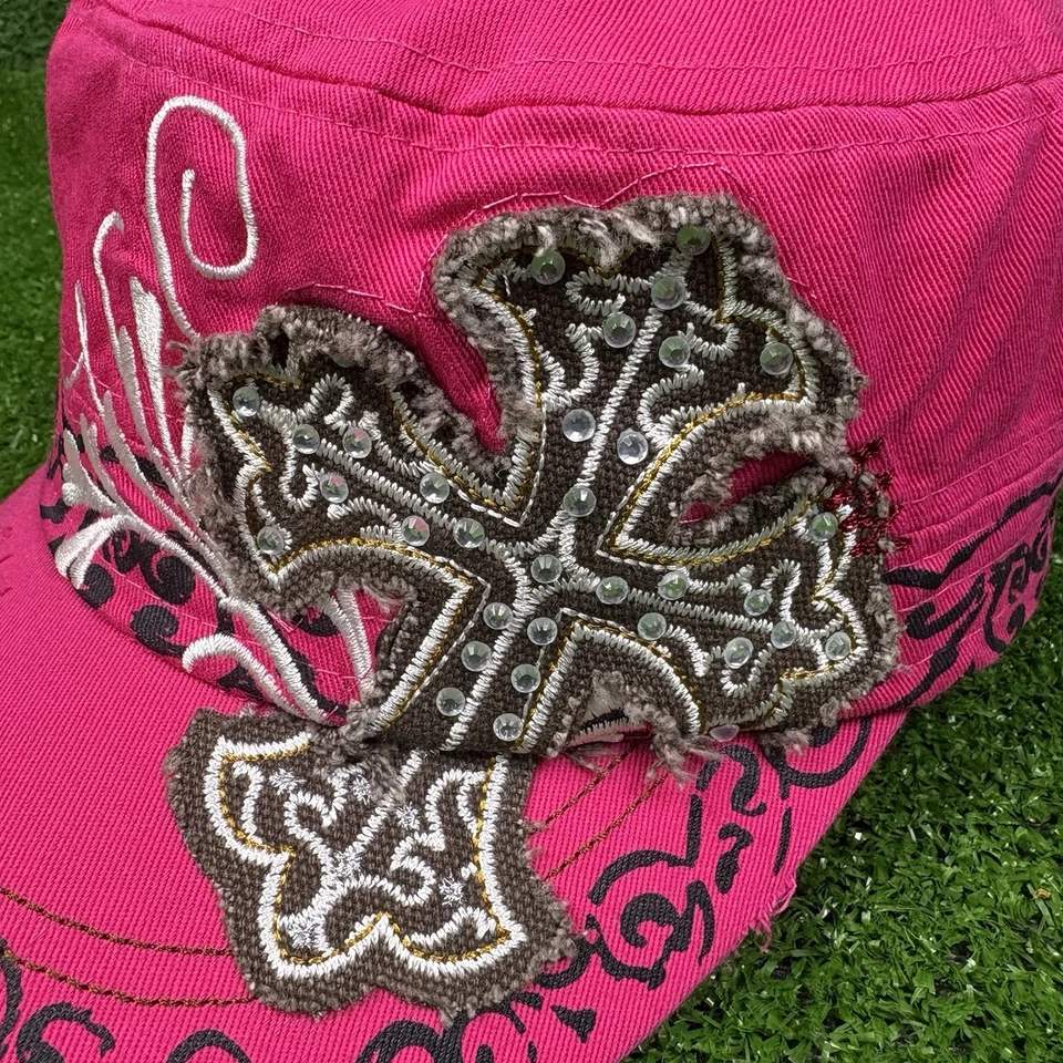 Vintage 2000s Leader Y2K Affliction Ed Hardy Style Cross Tribal Military Hat Cap - Image 3 of 4