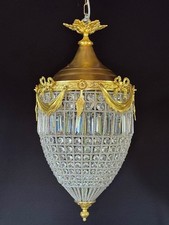 Lámpara de araña francesa Luis XVI 1980 oro bronce cristal linterna cableada vintage