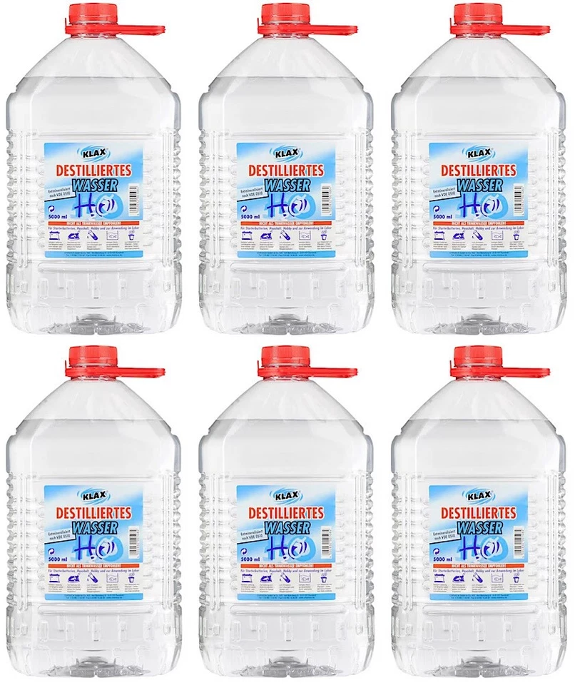 KLAX ✅ 30 L destilliertes Wasser 6 x 5 Liter Kanister destiliertes Wasser ✅