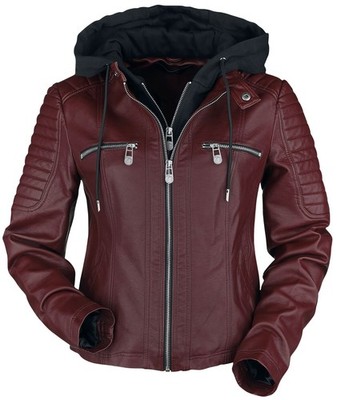 Black Premium by EMP Damen rote Kunstlederjacke mit Kapuze