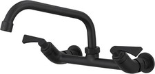 Matte Black Wall Mounted Kitchen Faucet with 8" Swivel Spout Dual Handles