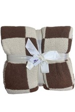 Barefoot Dreams CozyChic 45x60 Stacked Rib Border Blanket Coco/Ivory