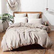 100 Duvet Cover Set with Washed-French Flax-3 Pieces Solid Color King Linen