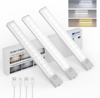 Under Cabinet Lighting 8 Inches Rechargeable Motion Sensor Light Indoor, 3 Color