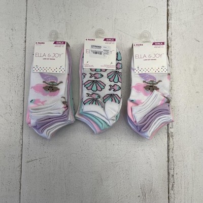 ELLA & JOY No Show Socks Girls Medium White Pastel 18 Pairs Mermaid Seashell