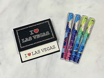 4 x Las Vegas ''Color Me Vegas'' Kugelschreiber & Mini Postit Stil Notizen