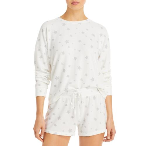Aqua Lounge ESF-12474 Women's Star Print Shorts Pajama Set, Ivory/Gray, MD