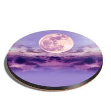 Round MDF Coaster Purple Super Moon Sky Clouds #51828