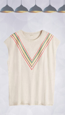 Ex Hush Women s Short Sleeve Ceyla Chevron Embroidered T-Shirt in Palest Biscuit
