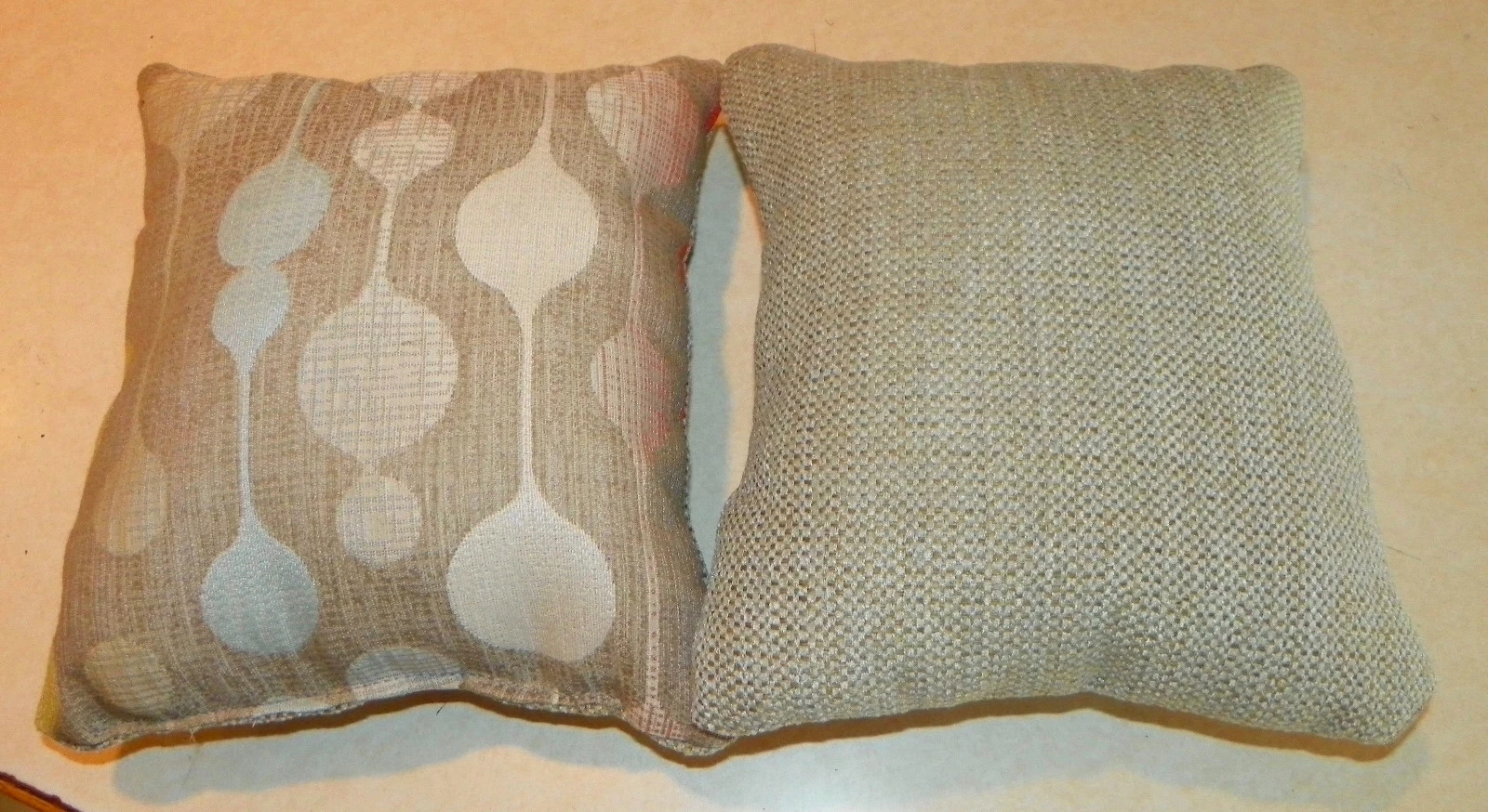 Pair of Beige Blue Abstract Print Throw Pillows 10 x 10