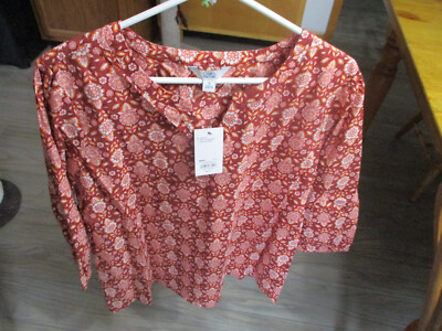 New W/Tag Croft & Barrow Women s Rust/Oranges 3/4 Sleeve V-Neck Blouse Top Sz XL