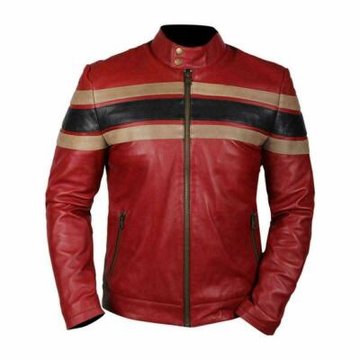 Zayn Leather Herren 100 % echtes Lammleder Leder Café Racer Moto Biker Streif...