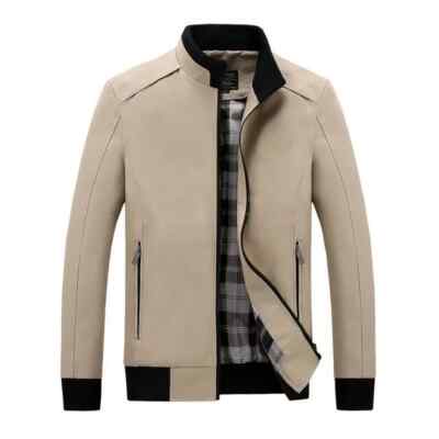 elegante Herren Jacke Mantel Zip Tailliert Slim Beige Herren Mode 1043