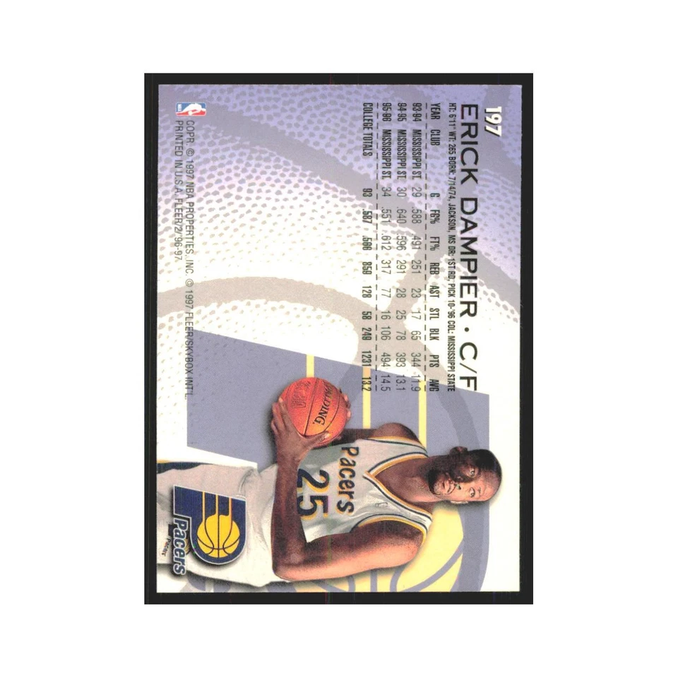 1996 Fleer Erick Dampier RC Pacers #197 - Image 2 of 3