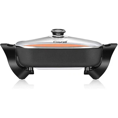 CAYNEL 12 x 12 Inch Deep Dish Nonstick Ceramic Electric Skillet with Tempered Glass Lid