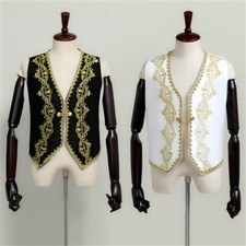 Men Court Waistcoat Tunic Embroidered Vest Gilet Party Stage Uniform New