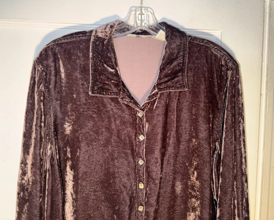 Camisa Top J. Jill Mujer Terciopelo Aplastado Manga Larga Abotonada Marrón Talla XL Foto 2 de 4