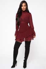 Fashion Nova Sweet Like Me Cocktail Party Chiffon Mini Dress in Burgundy Size XS