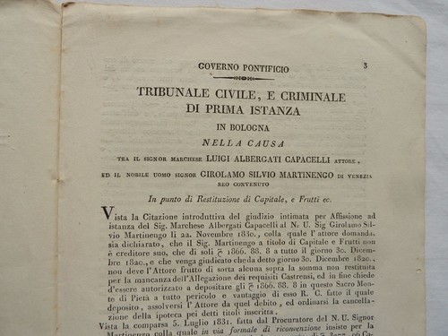 LIBRETTO DOCUMENTO SENTENZA GOVERNO PONTIFICIO BOLOGNA 1833 TRIBUNALE AVVOCATO - Imagen 3 de 7