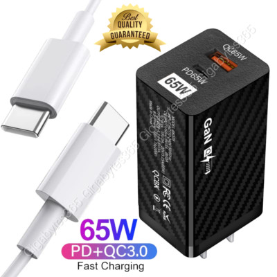 65W GaN USB C Charger QC 3.0 Type C PD Fast Power Adapter For iPhone/Samsung/LG