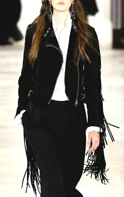 Ralph Lauren Purple Label Collection Leather Black Fringe Dress