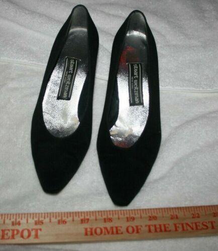 Tacones para mujer Stuart Weitzman usados vintage de lona negra talla 7 B marcado W247554 - Imagen 2 de 5