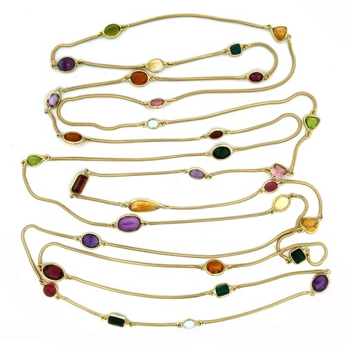 Gold Necklace Multi-Color Gems 18kYellow Snake Chain 90" - Picture 4 of 7
