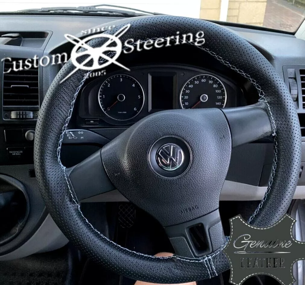 BLACK PERFORATED LEATHER STEERING WHEEL COVER FOR VW CADDY 2016 2020