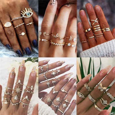 20Pcs/  Retro Arrow Moon Midi Finger Knuckle Rings Boho Fashion Jewelry Gift