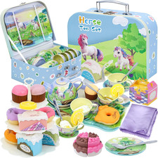 Horse Tea Party Set 50Pcs, Tin Teapot Toy for Girls Ages 3-6