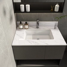 31" White Marble Vanity Top w/ Undermount Sink & Backsplash