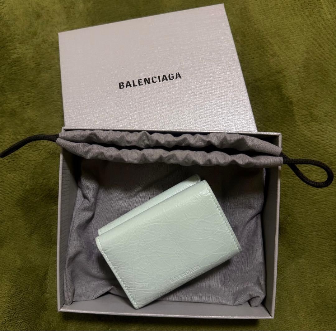 小物 Vintage BALENCIAGA wallet green Balenciaga Mint Green Leather Tri-Fold Wallet Limited Edition
