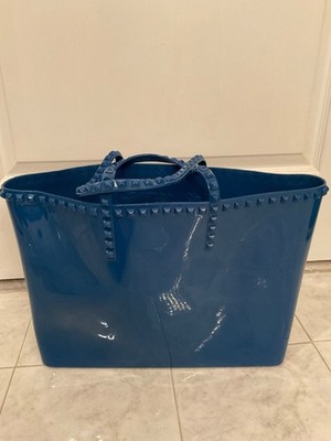 CARMEN SOL Medium Blue Bag PURSE PVC JELLY Made in ITALY Studded SEBA Tote