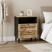 Nachttisch Massivholz Mango Braun Schwarz 50X33X60 Cm