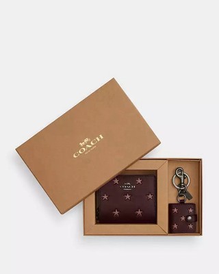 NWT Coach Wallet Box Set Glitter Star Key Charm Pink Merlot CW950