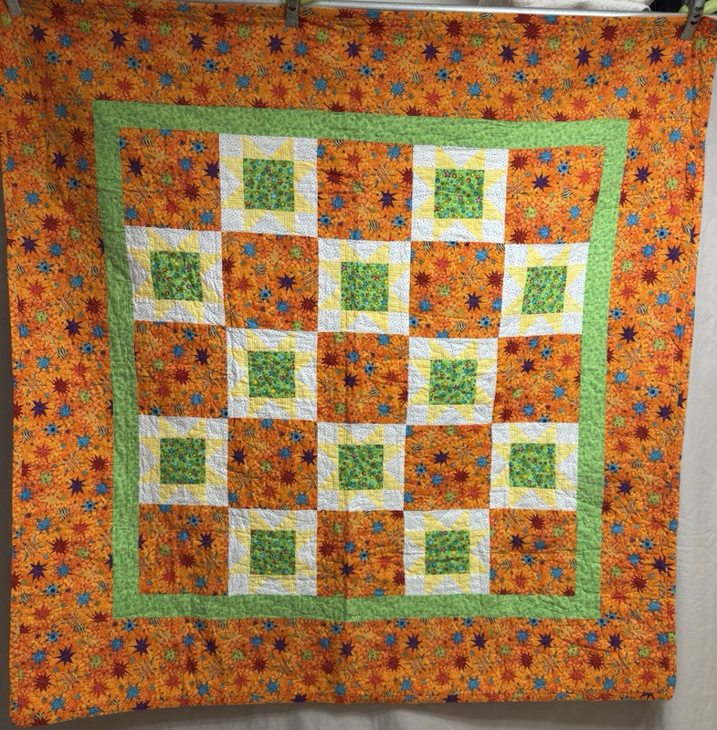 Vintage Handmade Ohio Star Patchwork Quilt 56x55  #98