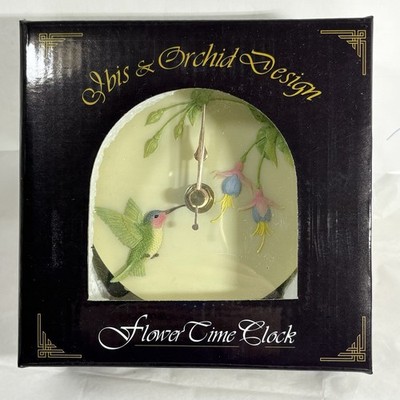 Ibis & Orchid Hummingbird Vine Flower Clock Battery Oper Wall Tabletop 4'' 75021