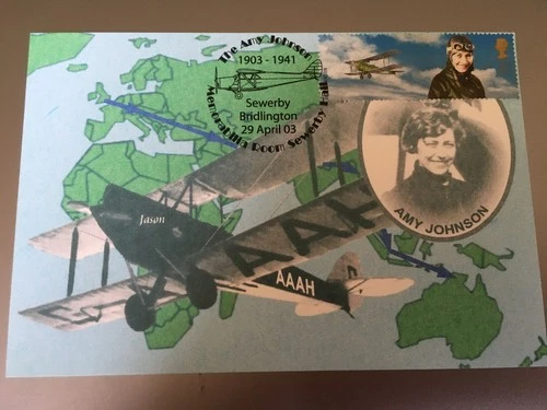 GB STAMPS RARE FIRST DAY COVER 2003 AMY JOHNSON MAXI CARD