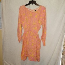 Universal Thread Sz XL Pink Floral Linen Long Sleeves Cutout Fit Flare Dress BX8