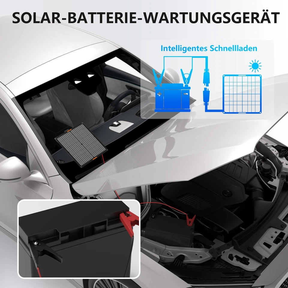 MHPOWOS 12 Volt 30 50 Watt Solar Autobatterie Ladegerät Solarmodul Aufladen - Bild 3 von 4
