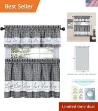 Country Gingham Check Live Laugh Love 3 Pc. Caf Plaid Kitchen Curtain Set - ...